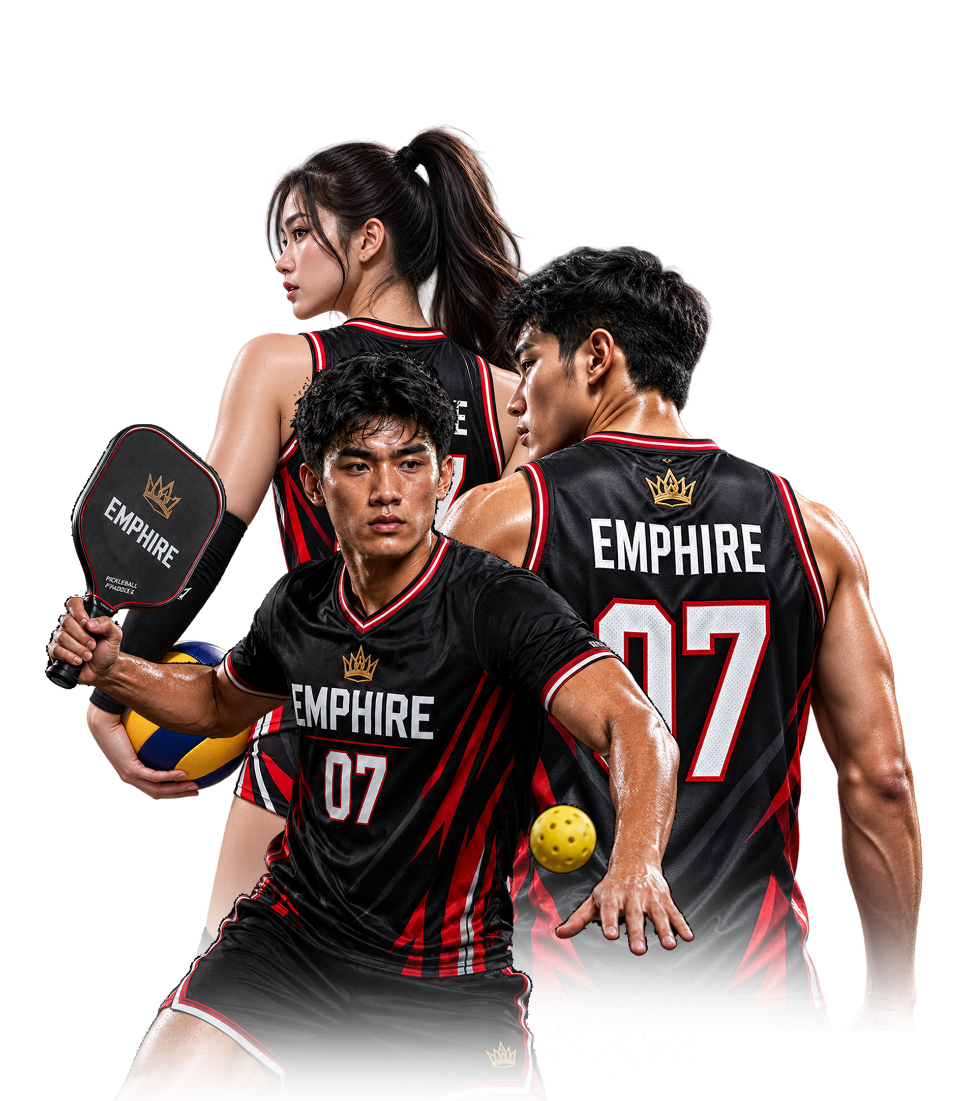 Black and gold EMPHIRE volleyball jersey and shorts